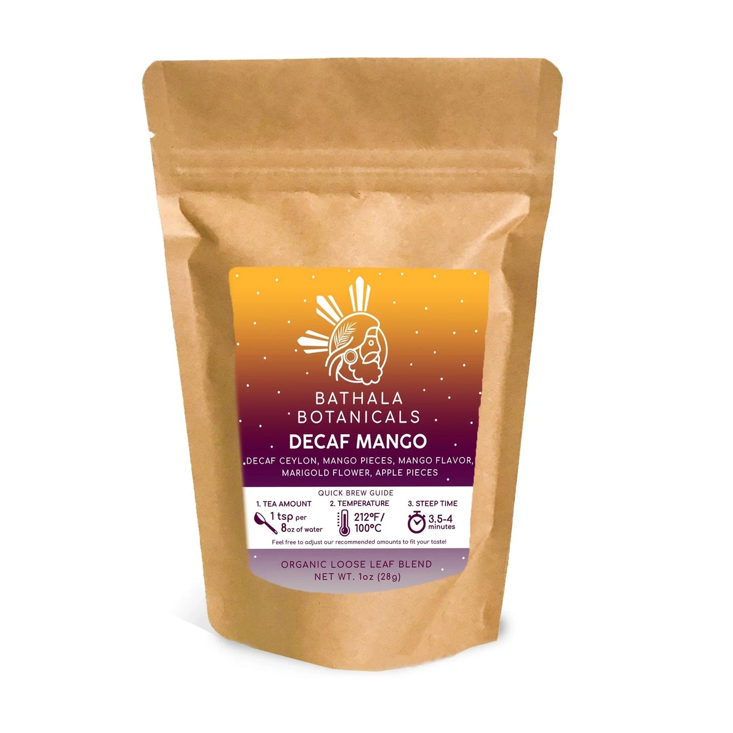 Bathala Botanicals Decaf Mango Tea - Loose Leaf Decaffeinated Mango Tea - 1oz | 2oz | 4oz Tea Pack - Mango Tea Gift - Mango Decaf Tea