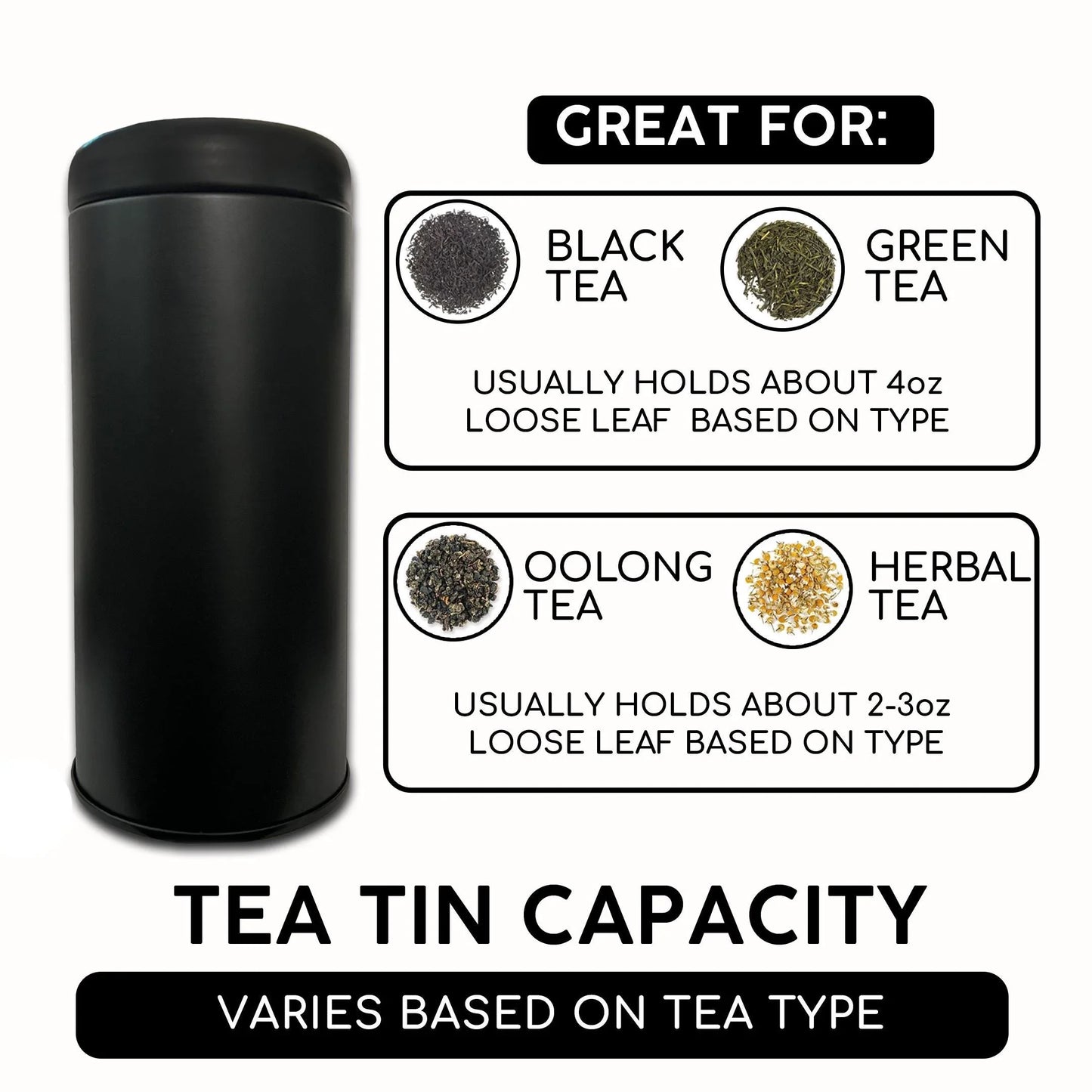 Bathala Botanicals Black Matte Tea Tin - 4oz Loose Leaf Tea Storage Container - Airtight Tea Canister - Reusable Tea Tin - Tea Gift Storage