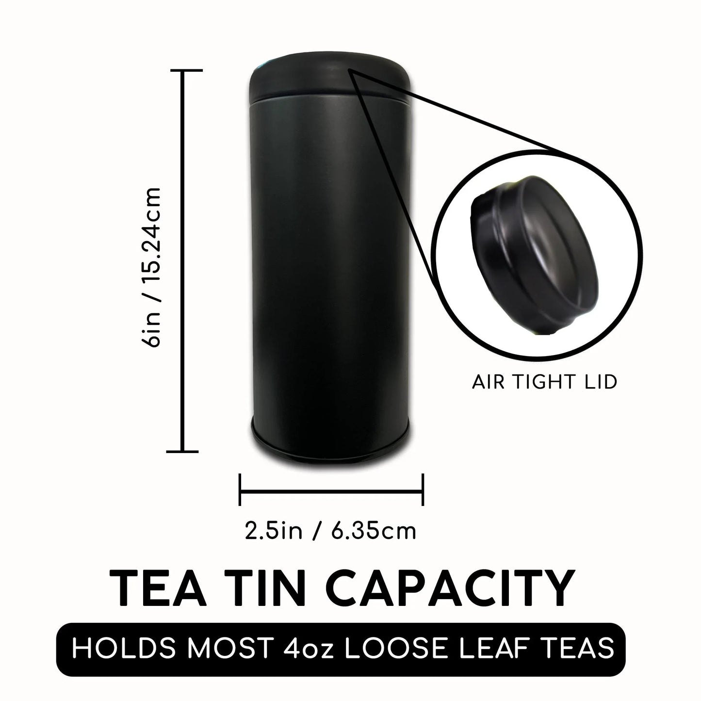 Bathala Botanicals Black Matte Tea Tin - 4oz Loose Leaf Tea Storage Container - Airtight Tea Canister - Reusable Tea Tin - Tea Gift Storage