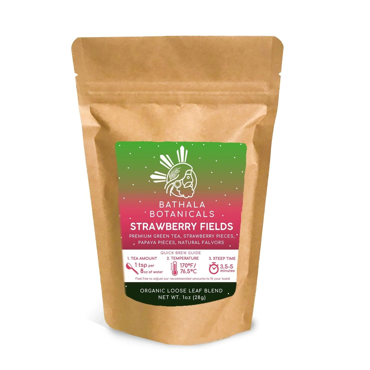 Strawberry Fields - Bathala Botanicals Loose Leaf Green Tea Blend - Choose from 1oz | 2oz | 4oz - Tea Sample Sizes - Loose Leaf Tea Gift - Bathala Botanicals