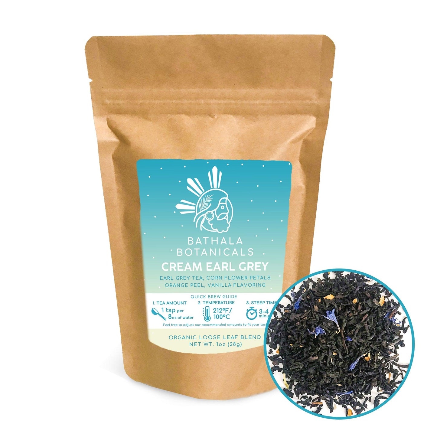 Cream Earl Grey - Bathala Botanicals Loose Leaf Tea Blend - Choose from 1oz | 2oz | 4oz - Tea Sample Sizes - Earl Grey Loose Leaf Tea Gift - Bathala Botanicals