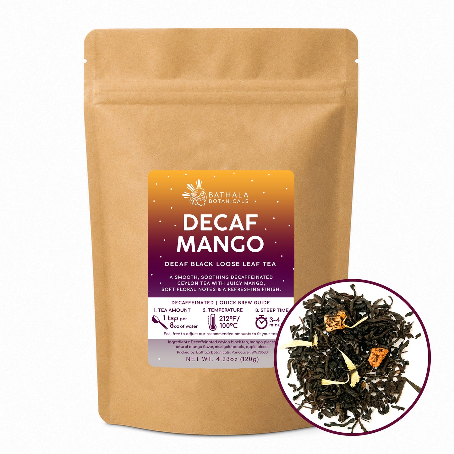 Decaf Mango Tea – Caffeine-Free Loose Leaf Black Tea with Real Mango