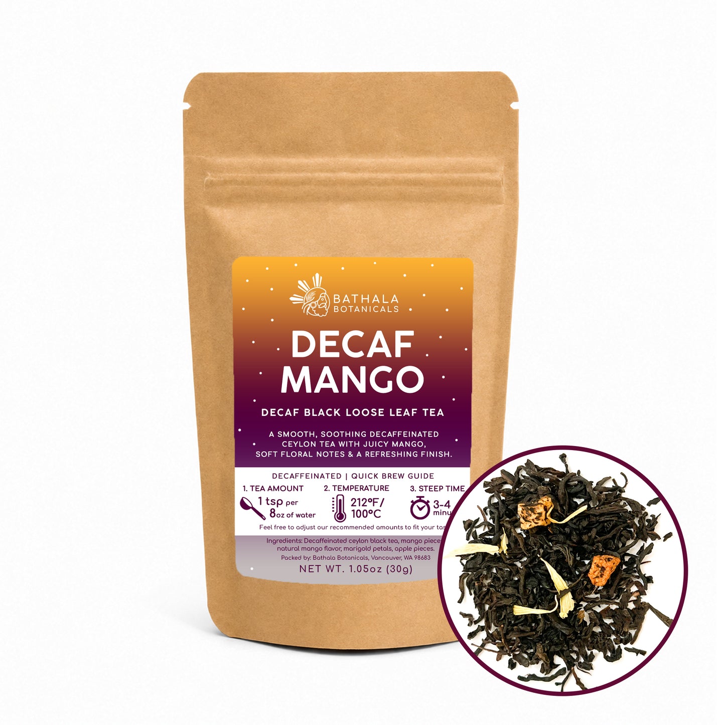 Decaf Mango Tea – Caffeine-Free Loose Leaf Black Tea with Real Mango