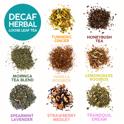 Herbal Decaf Tea Sampler – Loose Leaf Caffeine-Free Variety Pack of 8