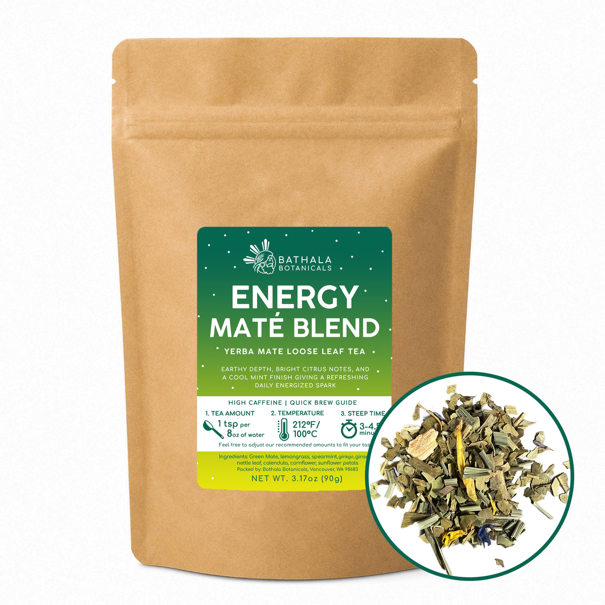 Energy Mate Blend - High-Caffeine Yerba Mate Loose Leaf Herbal Tea with Citrus & Mint