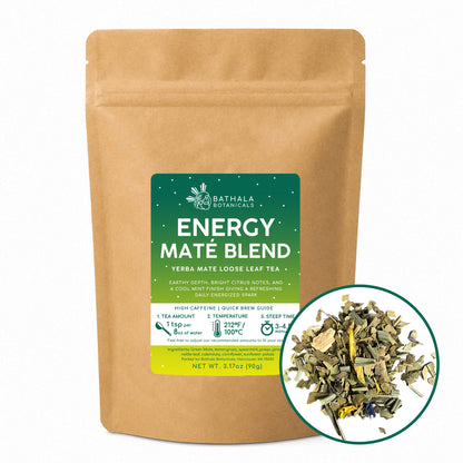 Energy Mate Blend - High-Caffeine Yerba Mate Loose Leaf Herbal Tea with Citrus & Mint