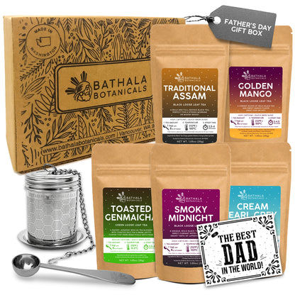 Father’s Day Tea Sampler – Loose Leaf Gift Set with 5 Teas & Stainless-Steel Infuser