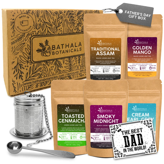 Father’s Day Tea Sampler – Loose Leaf Gift Set with 5 Teas & Stainless-Steel Infuser