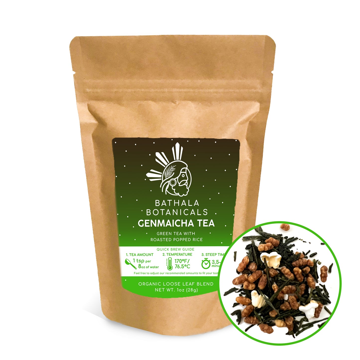 Genmaicha Tea - Bathala Botanicals Loose Leaf Genmaicha Sencha Green Tea - 1oz | 2oz| 4oz Tea Pack - Genmaicha Tea Gift - Premium Green Tea