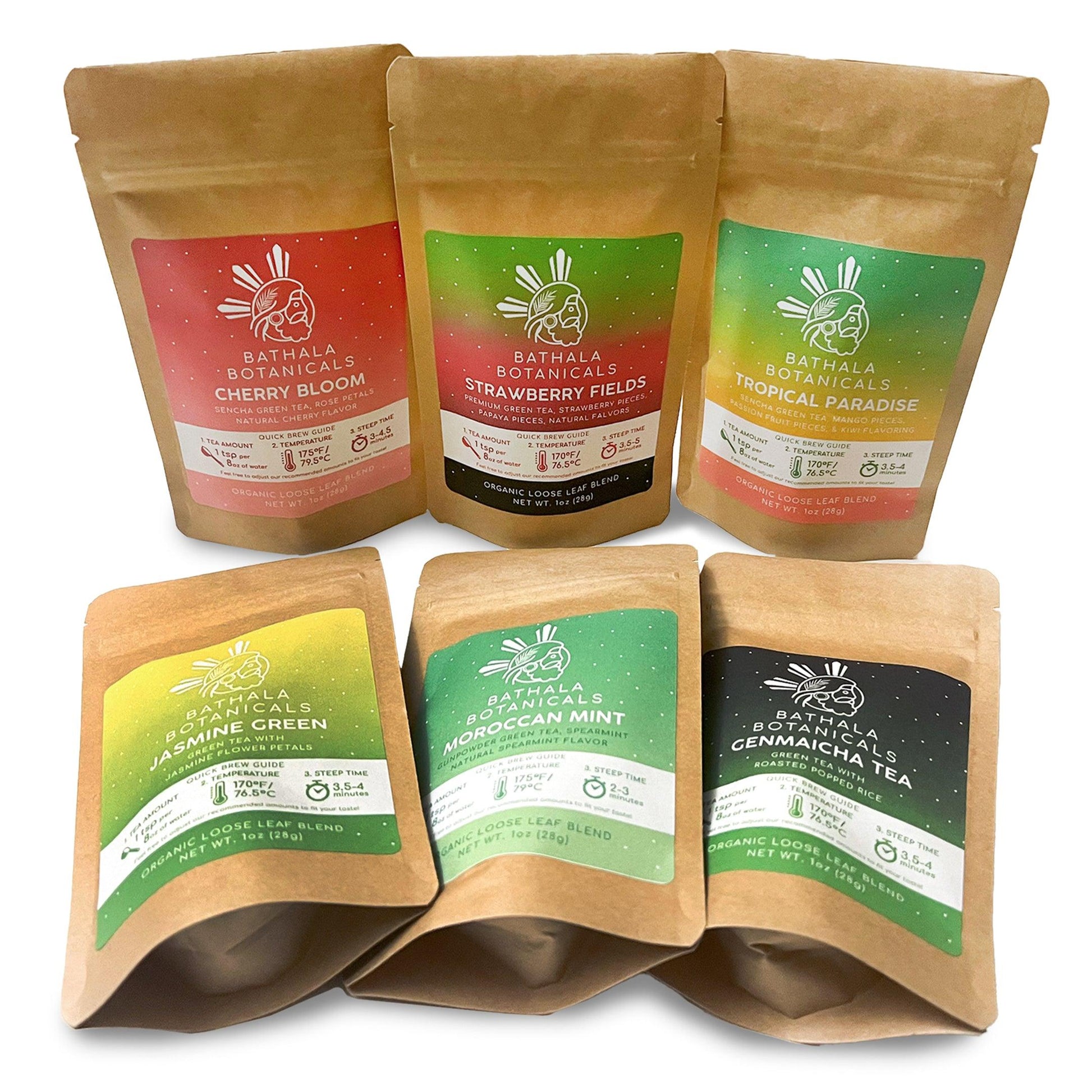 Loose Leaf Green Tea Assortments Sampler Pack Bathala Botanicals - Choose Any 3 or All 6 - Tea Variety Pack - Tea Sample Pack - Tea Gift Set - Bathala Botanicals