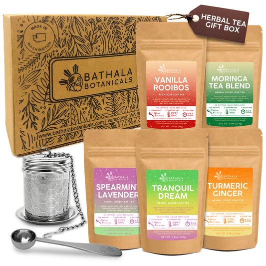 Herbal Tea Sampler Gift Set – Caffeine-Free Loose Leaf Blends with Infuser