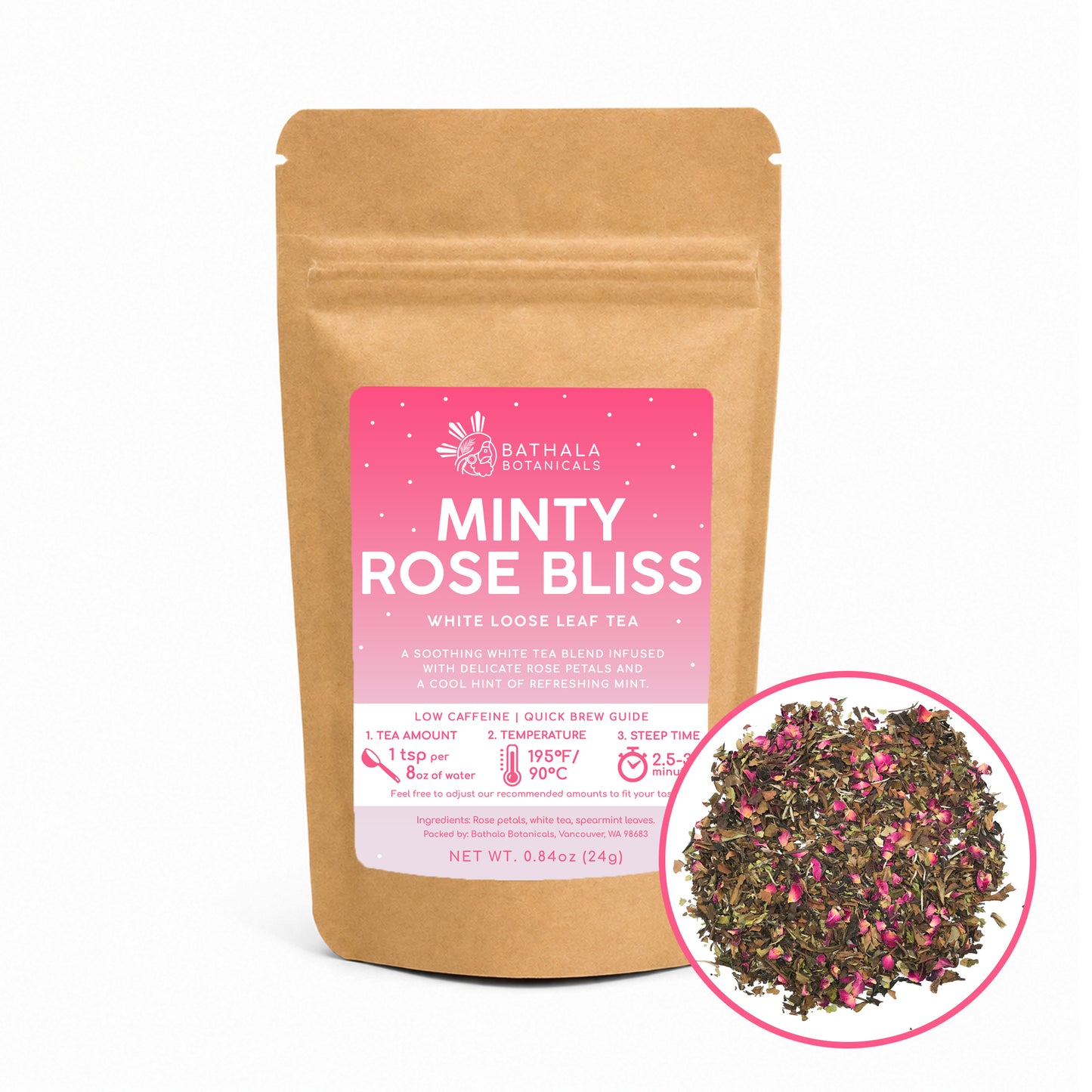 Minty Rose Bliss – Loose Leaf White Tea with Rose Petals and Mint