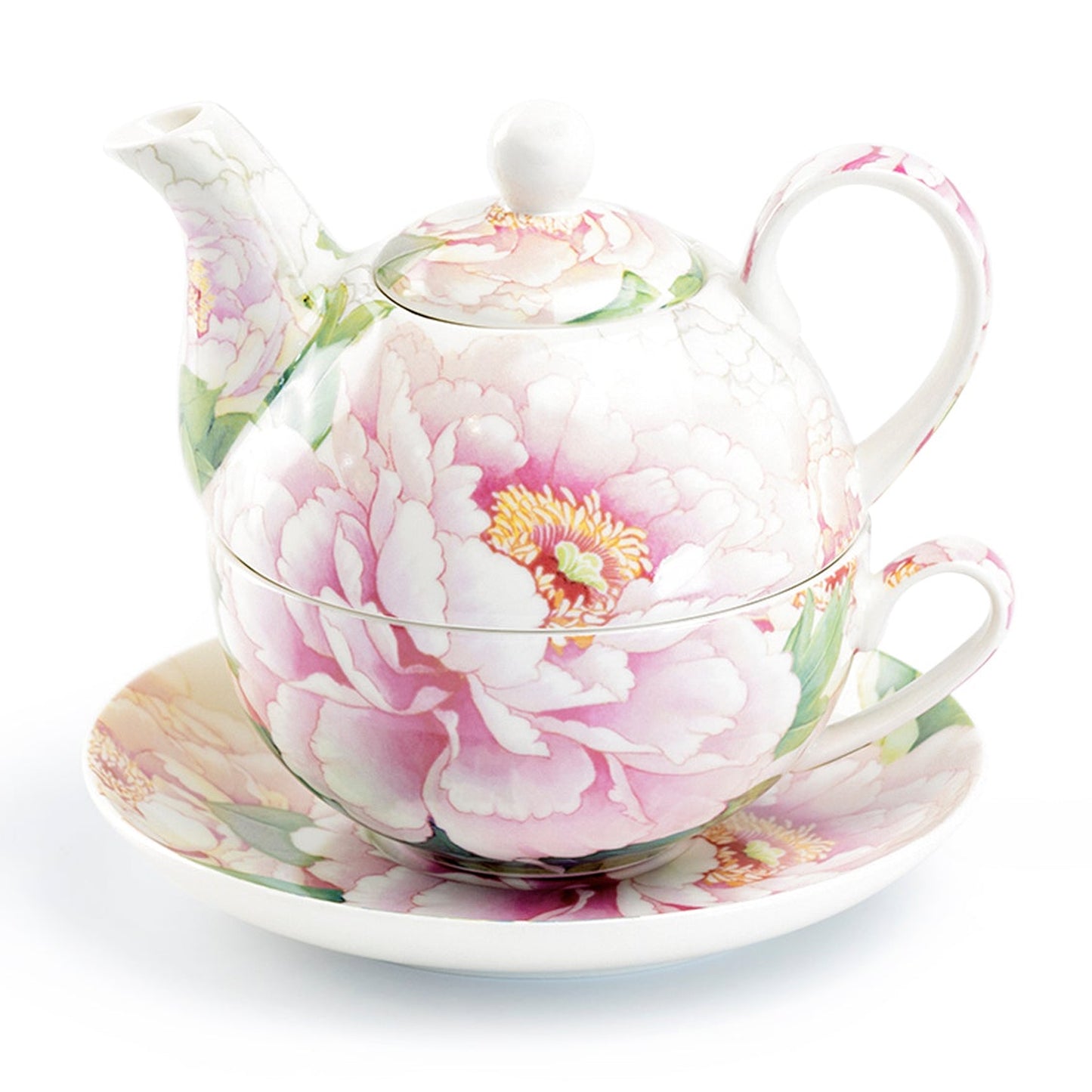 Pink Peony Porcelain Tea for One Set - Tea Pot & Cup Combo