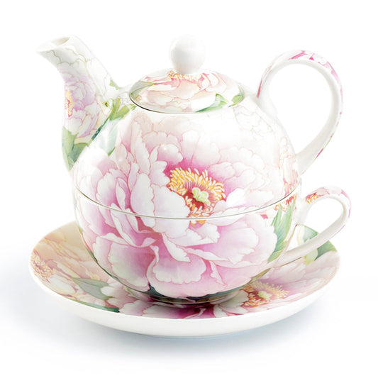 Pink Peony Porcelain Tea for One Set - Tea Pot & Cup Combo