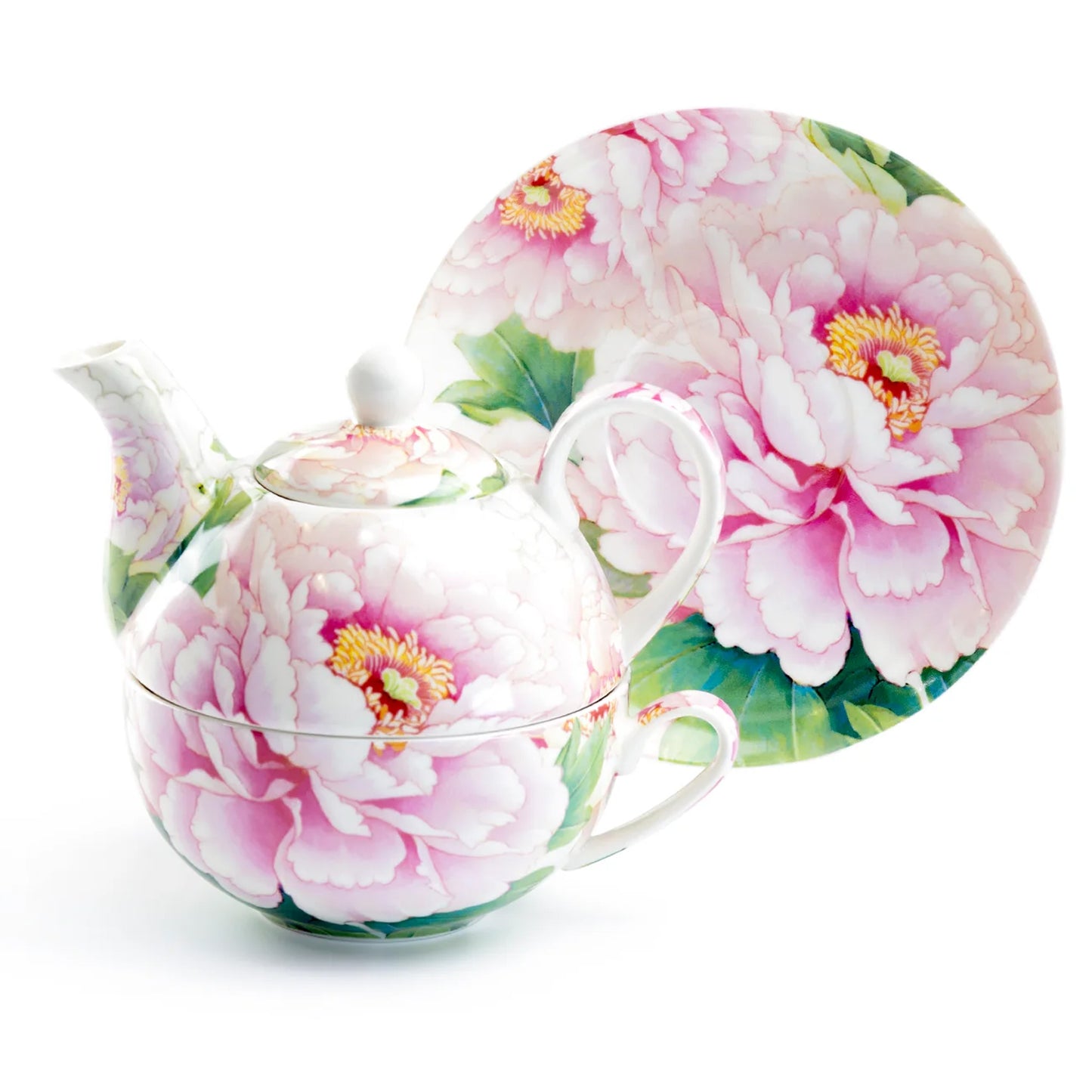 Pink Peony Porcelain Tea for One Set - Tea Pot & Cup Combo