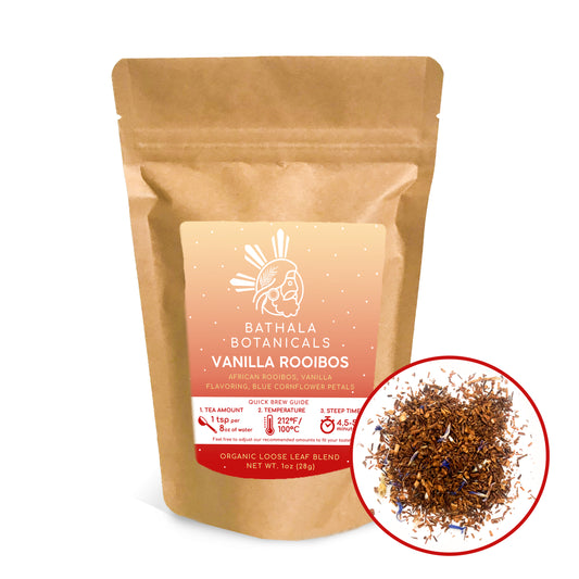 Vanilla Rooibos - Bathala Botanicals Decaf Herbal Loose Leaf Tea Blend - Choose from 1oz | 2oz | 4oz - Tea Sample - Herbal Loose Leaf Red Tea Gift