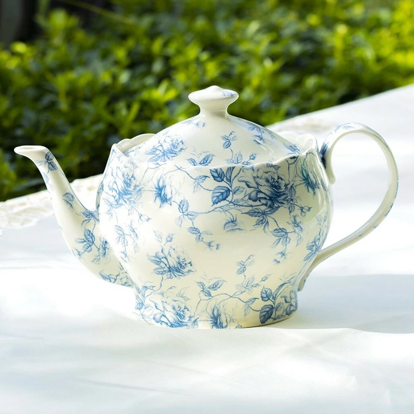 White & Blue Rose Toile Porcelain Tea Time Set