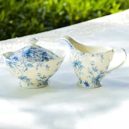 White & Blue Rose Toile Porcelain Tea Time Set