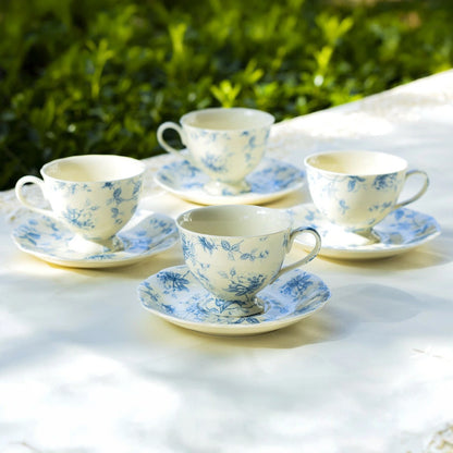 White & Blue Rose Toile Porcelain Tea Time Set