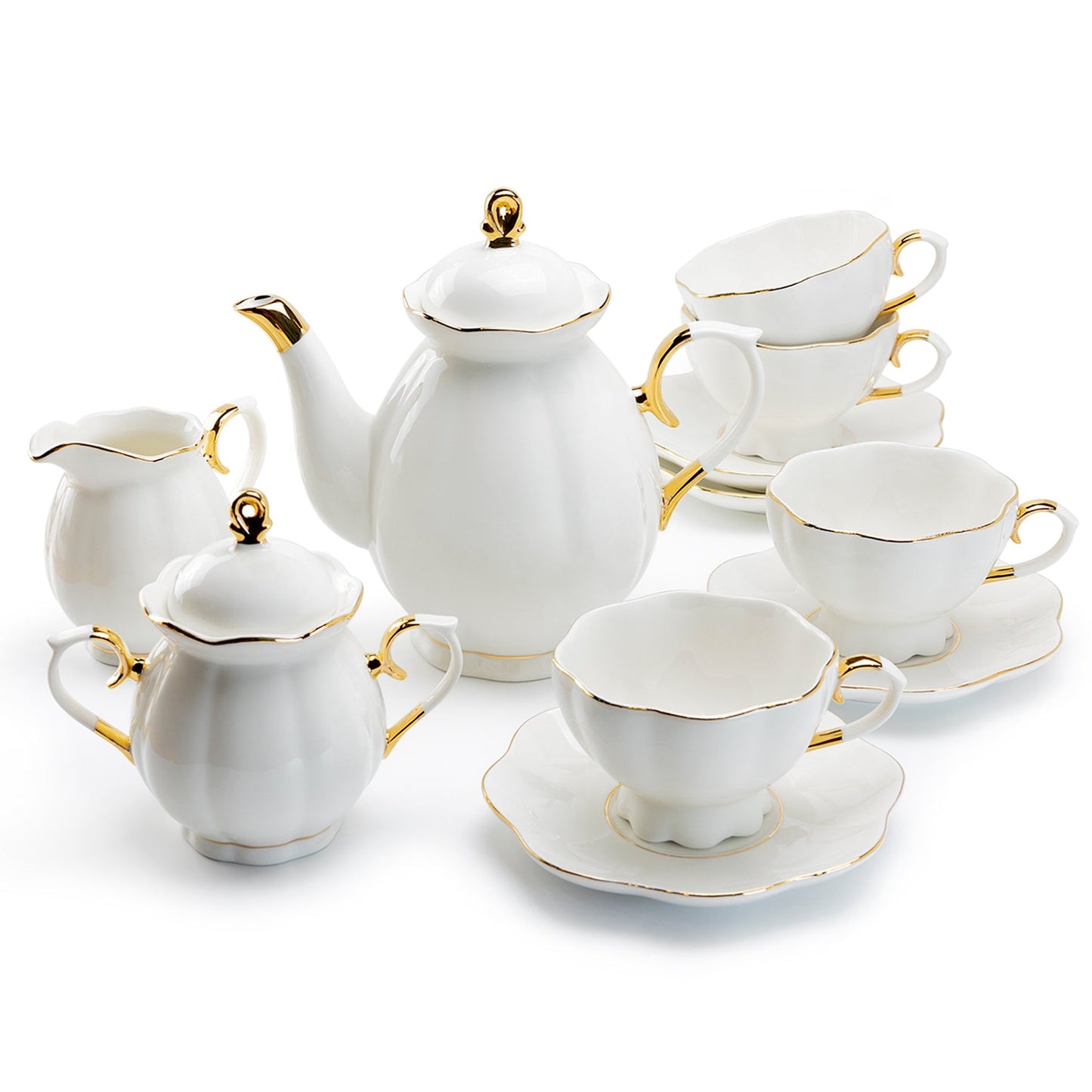 White & Gold Scallop Porcelain Tea Time Set