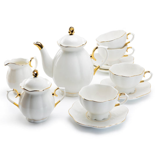 White & Gold Scallop Porcelain Tea Time Set