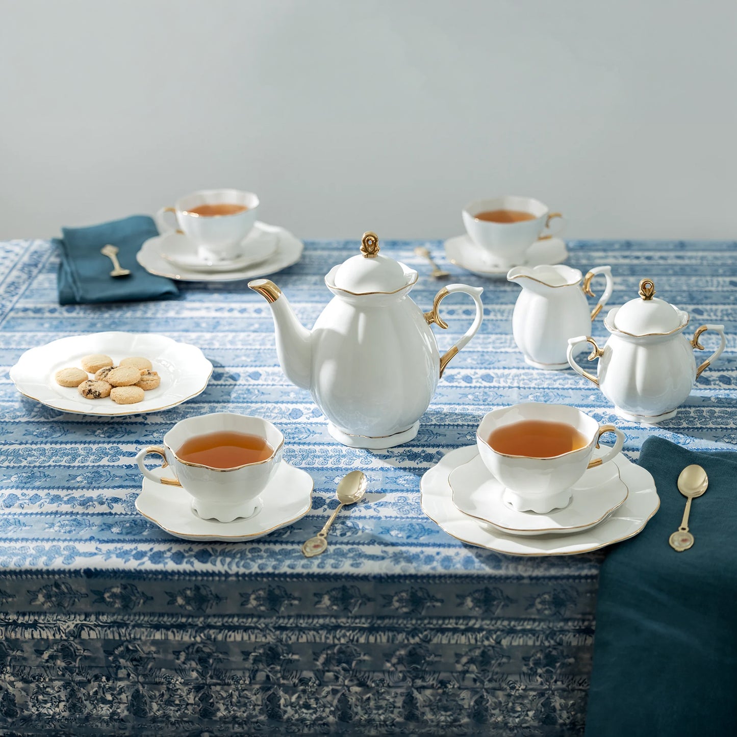White & Gold Scallop Porcelain Tea Time Set