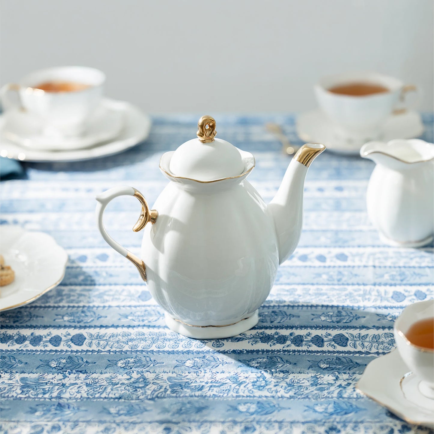 White & Gold Scallop Porcelain Tea Time Set