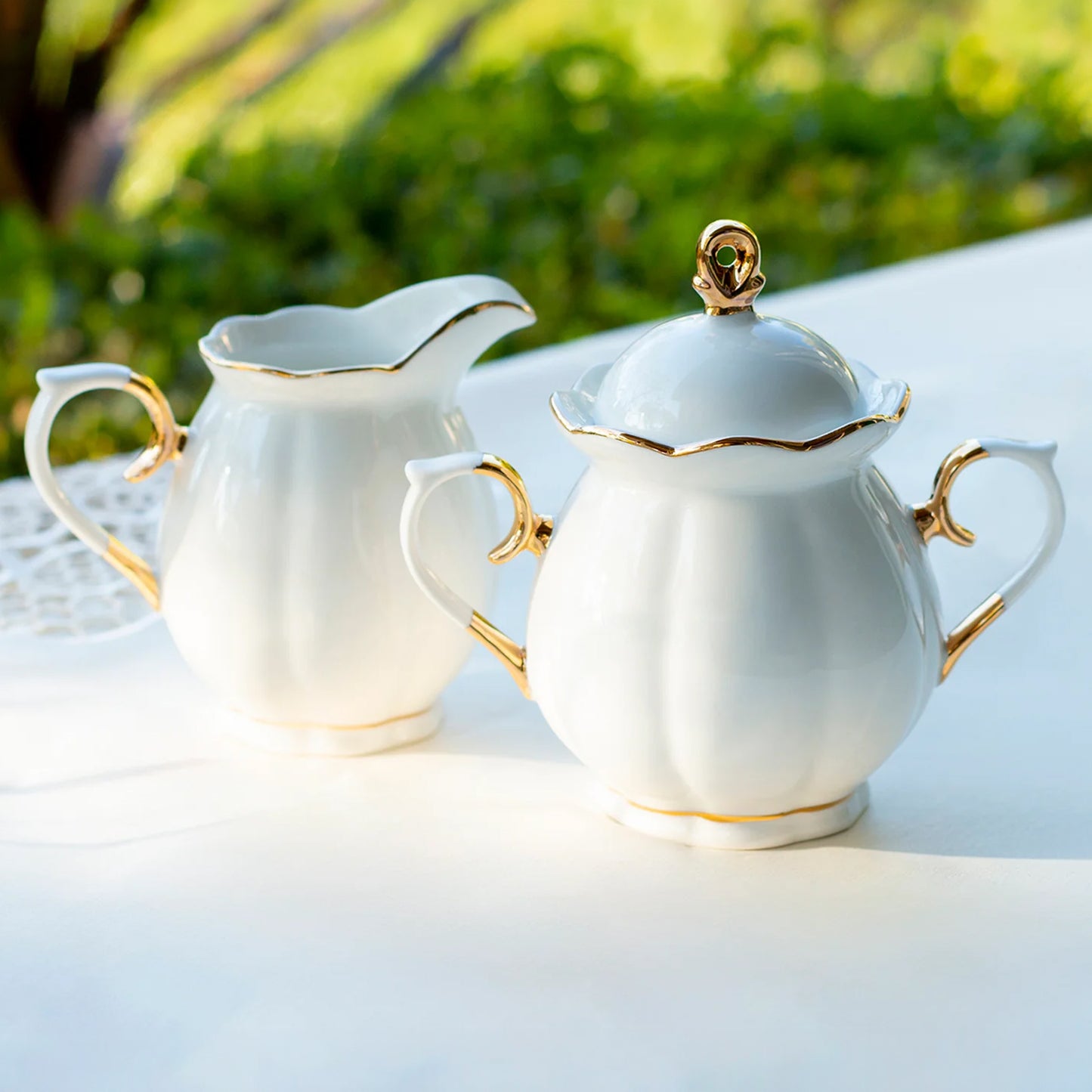 White & Gold Scallop Porcelain Tea Time Set