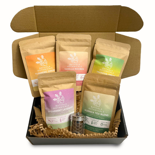 Loose Leaf Herbal Decaf Tea Starter Kit Set Bathala Botanicals - Organic Tea Variety Gift Pack - Tea Gift Box Set with Hex Tea Strainer