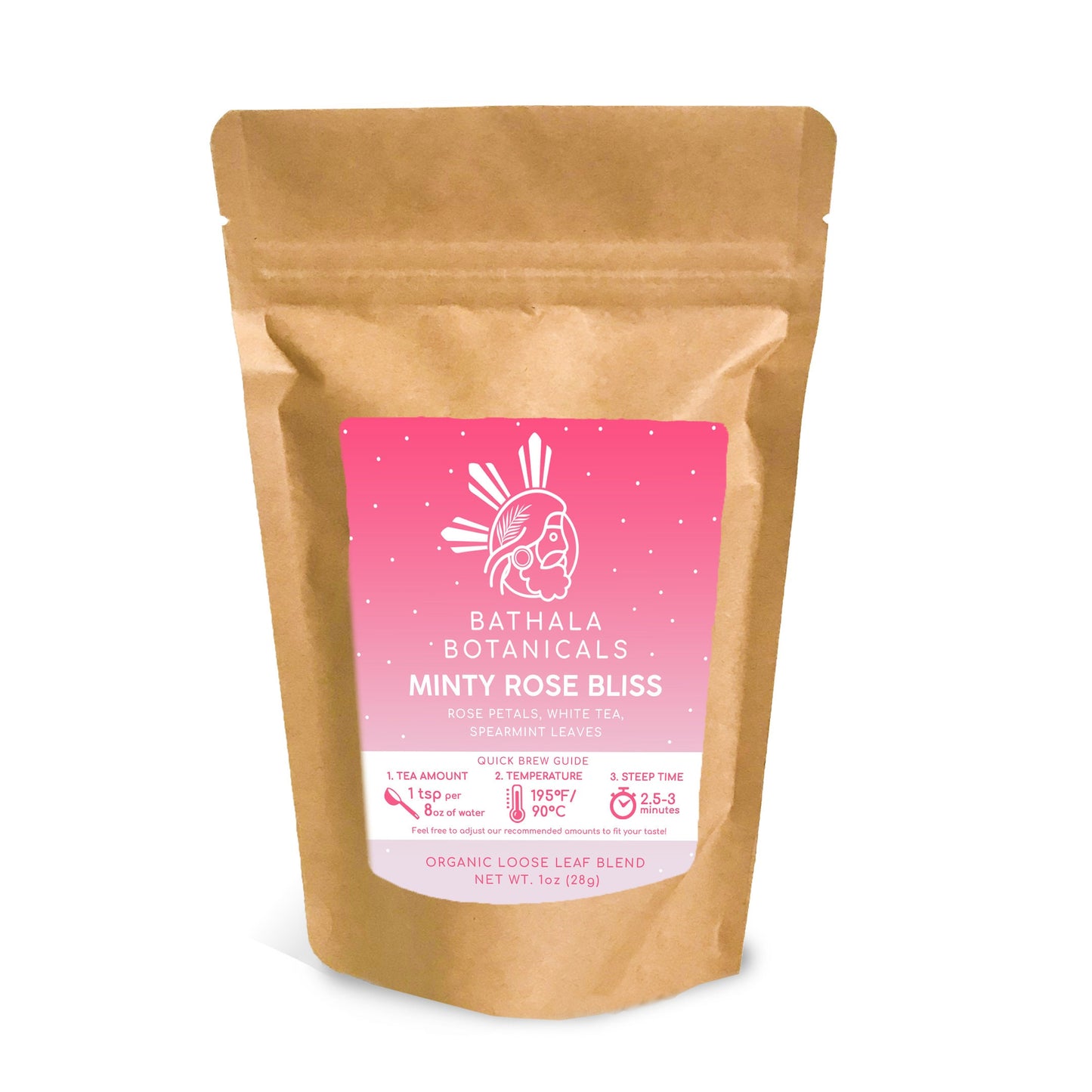 Bathala Botanicals Minty Rose Bliss - Loose Leaf Minty Rose Bliss White Tea - 1oz | 2oz| 4oz Tea Pack - White Tea Gift - Premium White Tea