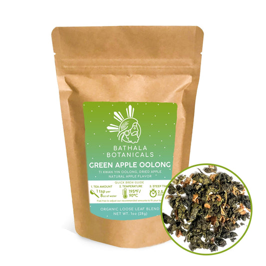 Bathala Botanicals Green Apple Oolong Tea - Loose Leaf Fruity Oolong Tea - 1oz | 2oz | 4oz Tea Pack - Apple Oolong Gift - Premium Oolong