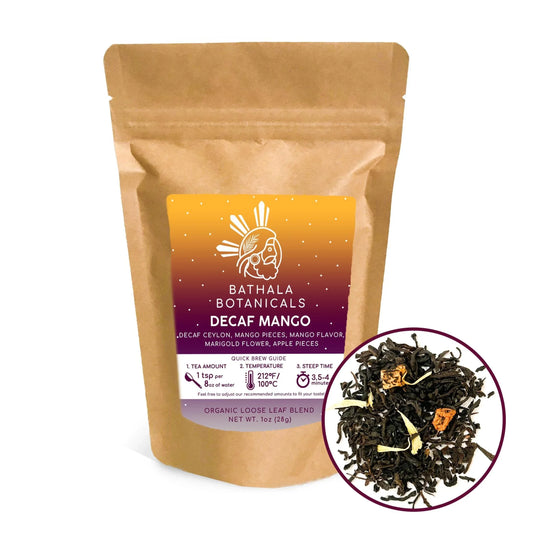 Bathala Botanicals Decaf Mango Tea - Loose Leaf Decaffeinated Mango Tea - 1oz | 2oz | 4oz Tea Pack - Mango Tea Gift - Mango Decaf Tea