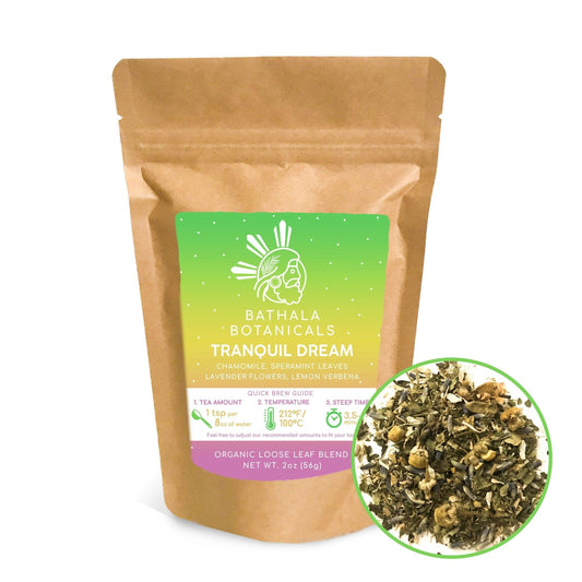 Tranquil Dream - Bathala Botanicals Loose Leaf Herbal Decaf Tea Blend - 1oz | 2oz | 3oz Tea Pack - Tranquil Dream Gift- Premium Chamomile Herbal Tea - Bathala Botanicals