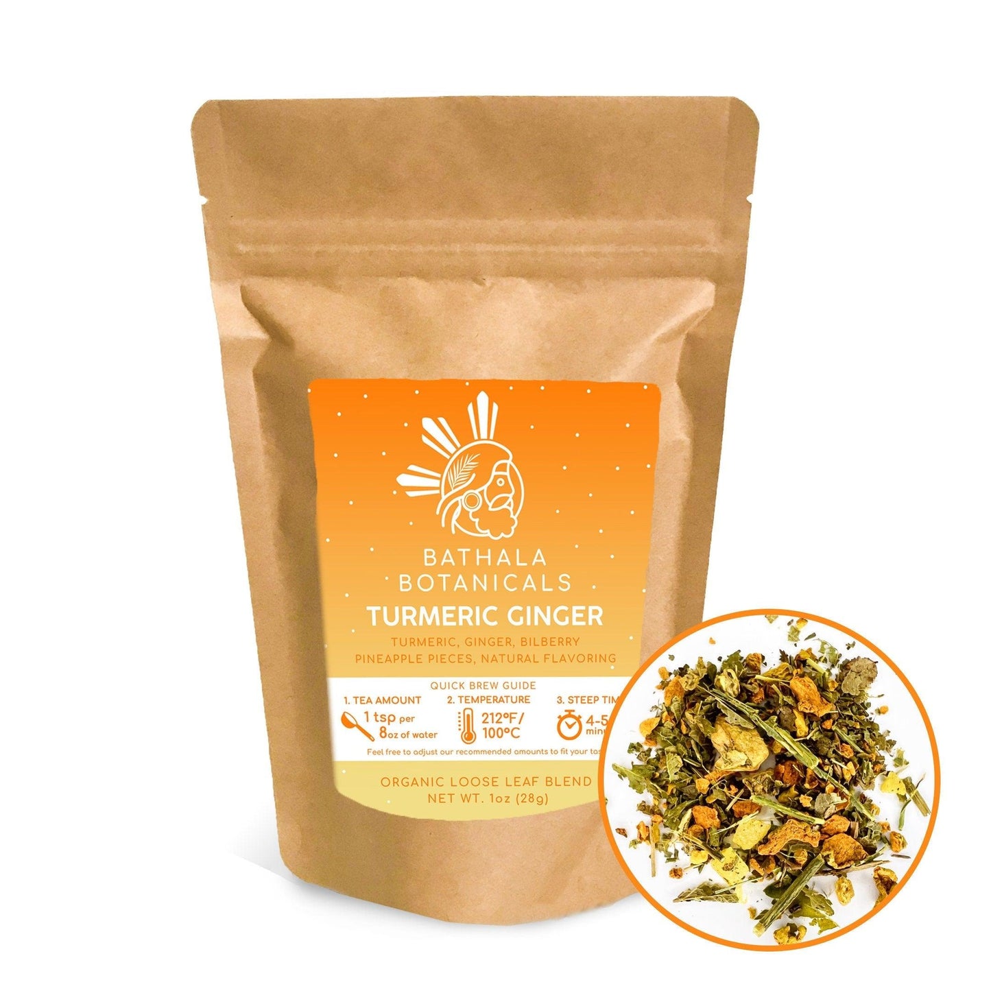 Turmeric Ginger - Bathala Botanicals Decaf Herbal Loose Leaf Tea Blend - Choose from 1oz | 2oz | 4oz - Tea Sample - Herbal Loose Leaf Tea Gift - Bathala Botanicals