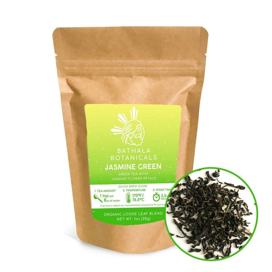 Jasmine Green - Bathala Botanicals Loose Leaf Jasmine Green Tea - 1oz | 2oz | 4oz Tea Pack - Jasmine Green Tea Gift - Premium Floral Tea - Bathala Botanicals