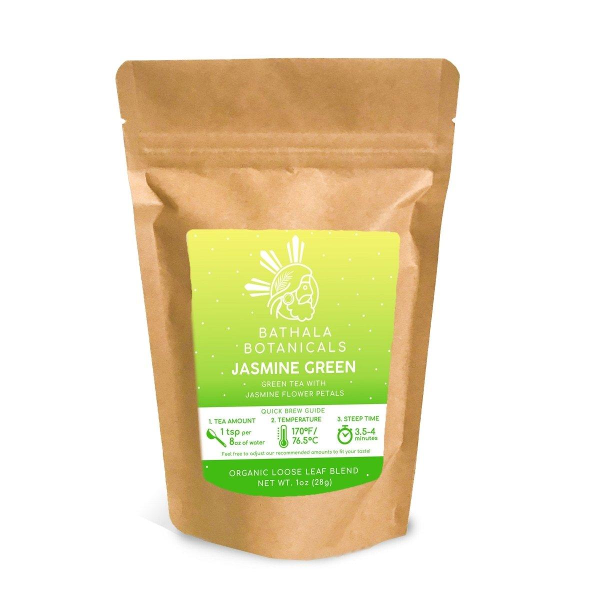 Jasmine Green - Bathala Botanicals Loose Leaf Jasmine Green Tea - 1oz | 2oz | 4oz Tea Pack - Jasmine Green Tea Gift - Premium Floral Tea - Bathala Botanicals