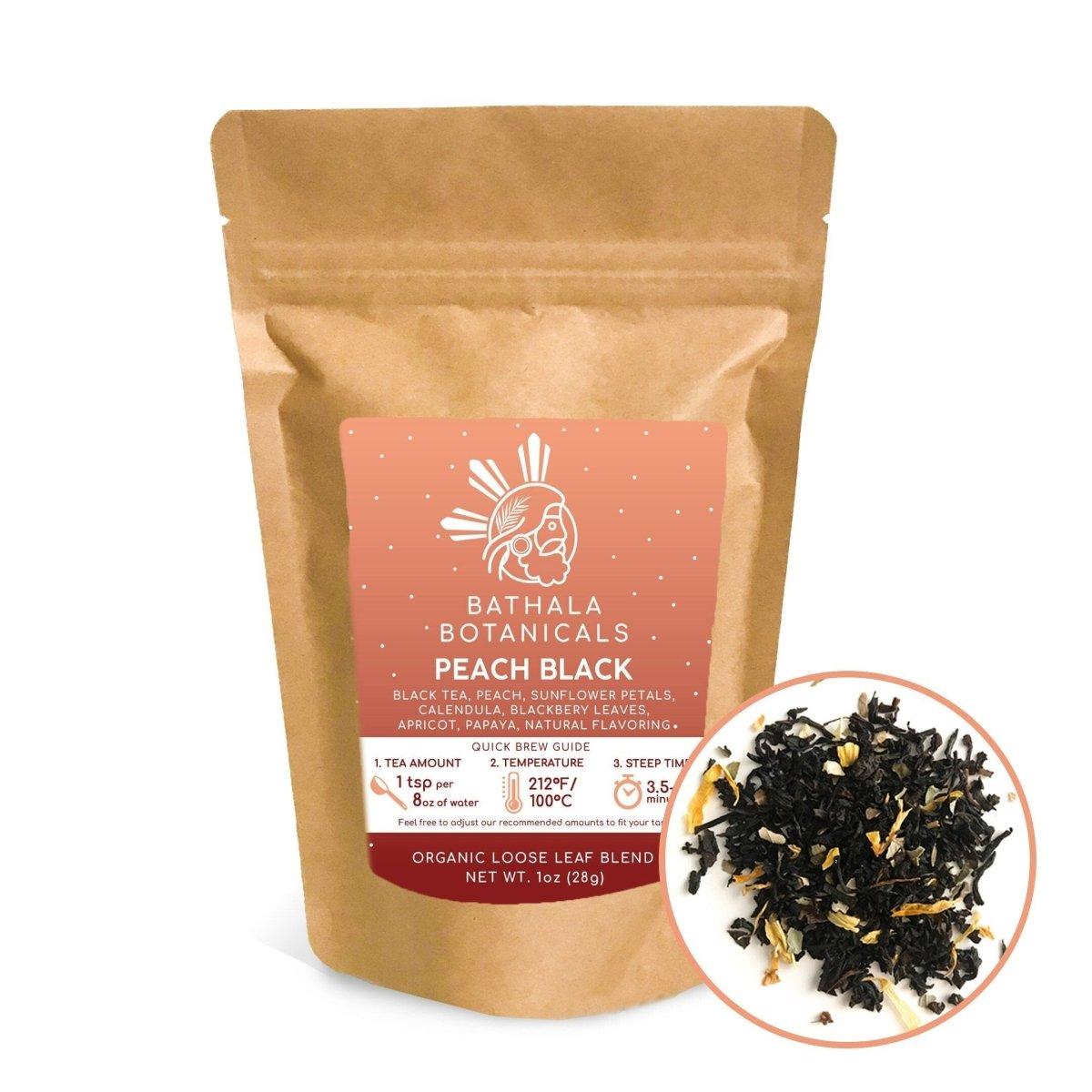 Peach Black - Bathala Botanicals Loose Leaf Peach Black Tea - 1oz | 2oz | 4oz Tea Pack - Peach Black Tea Gift - Premium Peach Fruit Tea - Bathala Botanicals