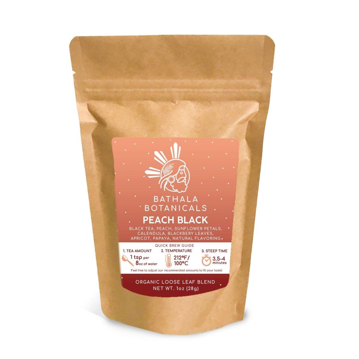 Peach Black - Bathala Botanicals Loose Leaf Peach Black Tea - 1oz | 2oz | 4oz Tea Pack - Peach Black Tea Gift - Premium Peach Fruit Tea - Bathala Botanicals